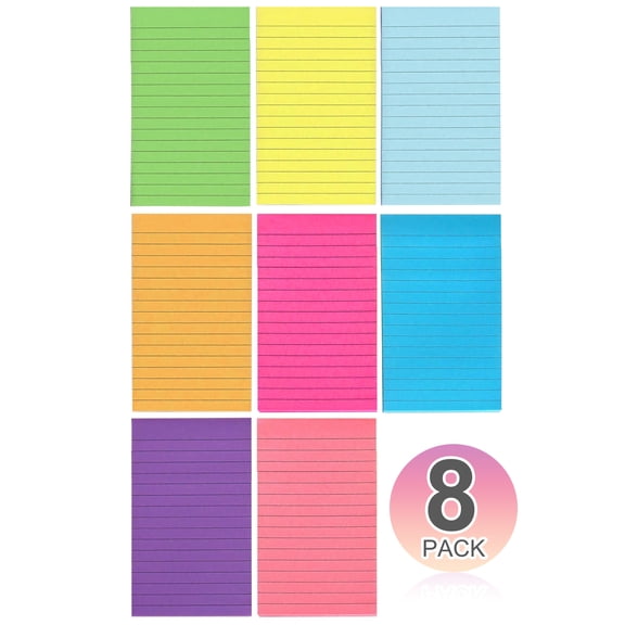 8 Pack Lined Sticky Notes, 4x6 in, Large Note Paper with Lines, Ruled Notepads Super Sticking, Sticky Notes for Office, Home, School, Meeting, 50 Sheets/pad