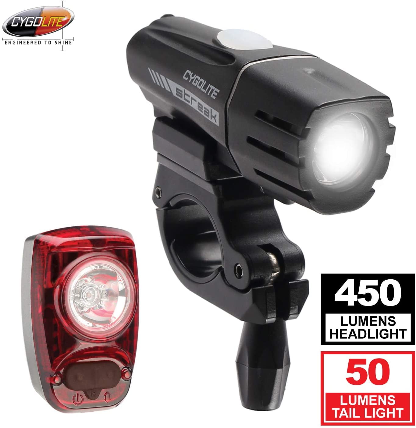 cygolite streak 450 hotshot sl bike light combo set
