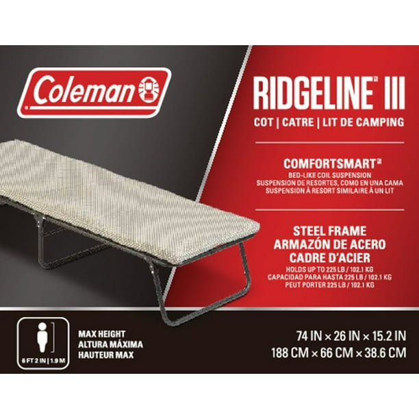 Coleman Ridgeline Camping Cot, 26 x 13 x 75 in, Green, with Foam