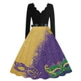 thumbnail image 3 of Hogleaql Womens Mardi Gras Dress Party Vintage V Neck Long Sleeve A-Line Carnival Themed Party Graphic Dresses Swing Belted Comfy Fashion Clothing Yellow S, 3 of 4
