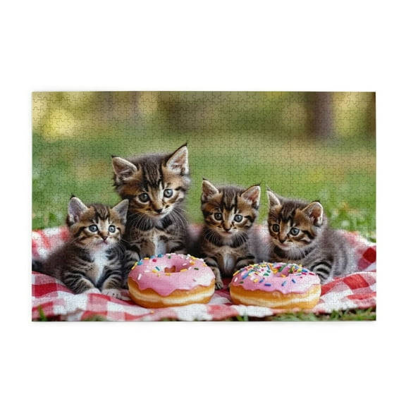 500 Piece Kittens Donuts Grass Jigsaw Puzzle For Adults Challenging And Relaxing Beautiful Artwork Unique Home Decor Great Gift Idea For Puzzle Enthusiasts