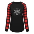 thumbnail image 3 of Jersey de Navidad para mujer, camisa con bloqueo de color, estampado a cuadros, manga larga, cuello redondo, Top de otoño, negro, XL, 3 of 6