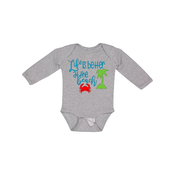 Inktastic Life is Better at the Beach Crab and Palm Tree Boys or Girls Long Sleeve Baby Bodysuit