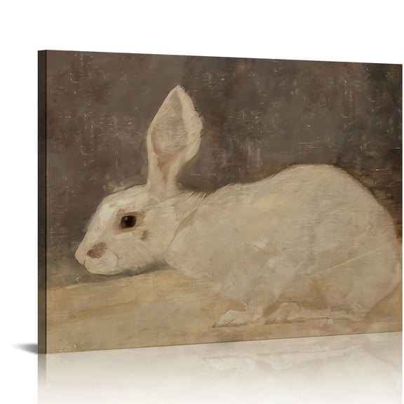 White Rabbit Inn Art Print, Vintage Bunny Oil Painting Canvas Poster, Easter Decor, Retro Wall Pictures Home Decoration, Wall Decor For Living Room Bedroom Office, framed