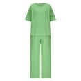 thumbnail image 4 of Women Vacation Clothing Set New Women's Loose Casual V-Neck Pullover Short Sleeve Plus Pants Women's Two-Piece Suit Green 4XL, 4 of 6