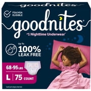 Goodnites Girls Nighttime Bedwetting Underwear, L (68-95 lbs), 75 Count
