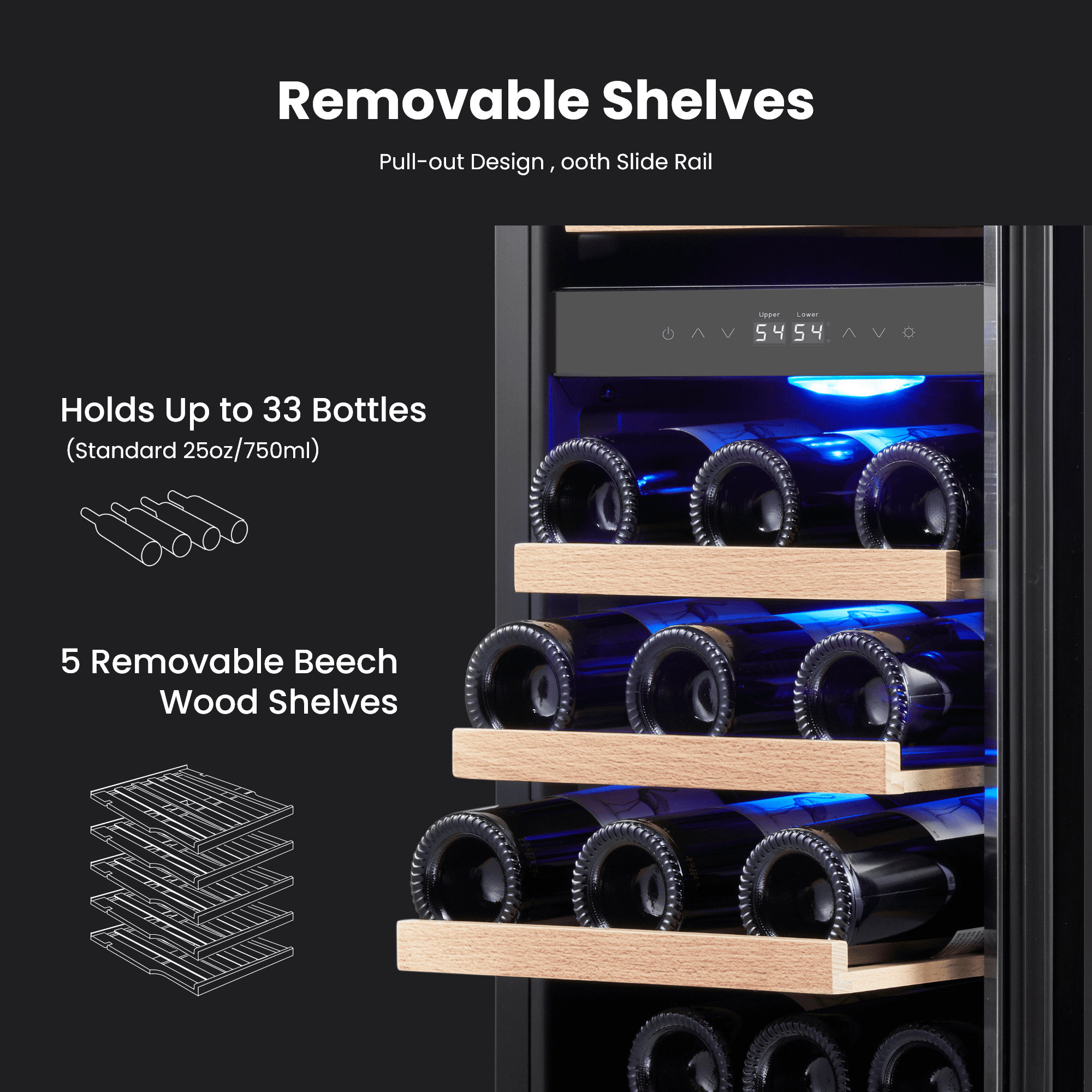 Yeego 15" Wine Cooler Refrigerator, 28 Bottle Dual Zone Wine Fridge with Glass Door for Home/Office, Built-in & Freestanding
