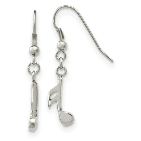 Shepherd Hook Earrings - Stainless Steel Polished Music Note Dangle Shepherd Hook Earrings