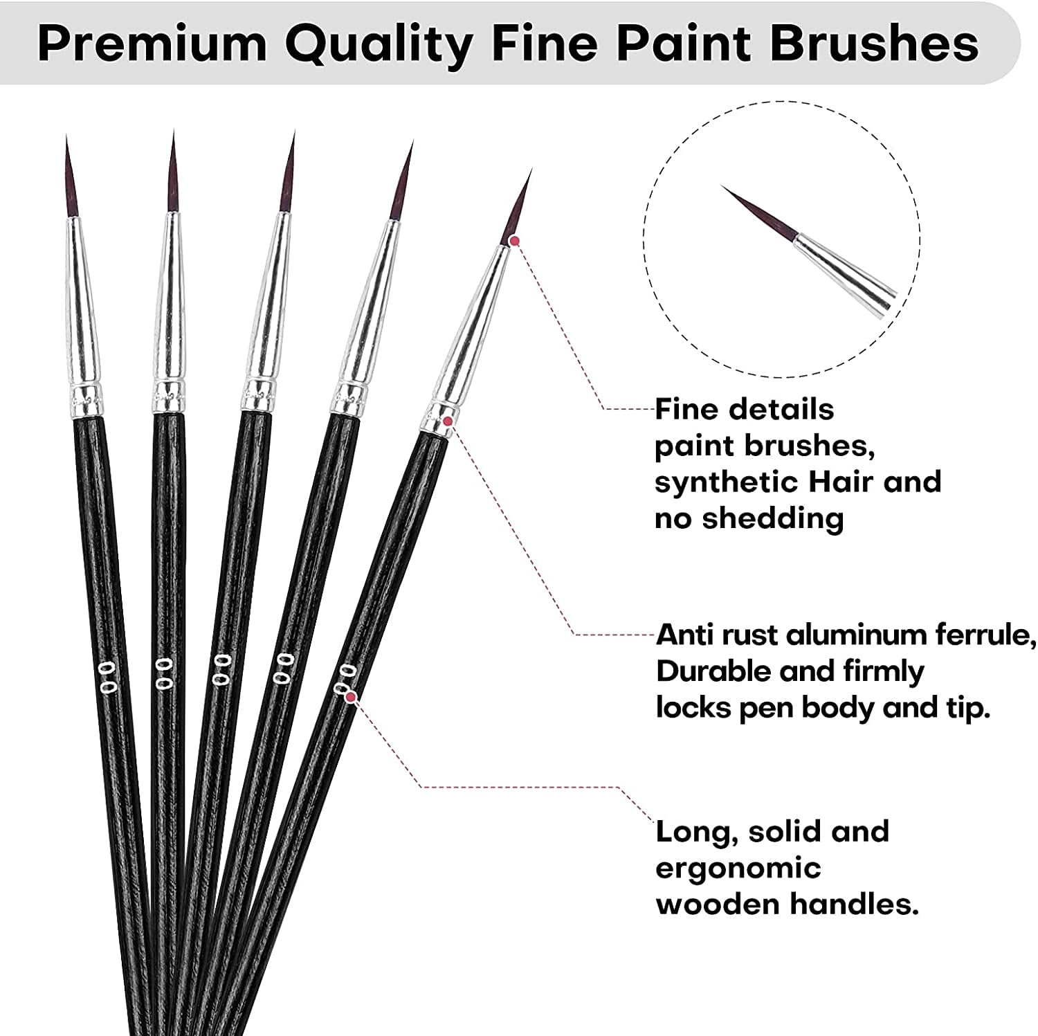 Bwlky Detail Brushes, 60Pcs Very Small Paint Brushes Fine Tip Paint Brushes Set Size00 Paint Brushes Kit for Nail Art Model Craft Painting and Small Hobby, Black