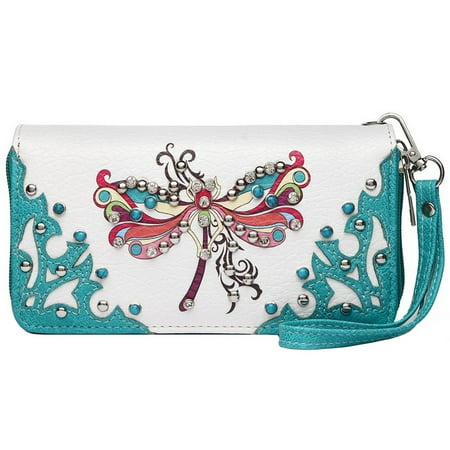 - Western Wallet Wristlet Crossbody Double Zip Around Purses Women Turquoise
