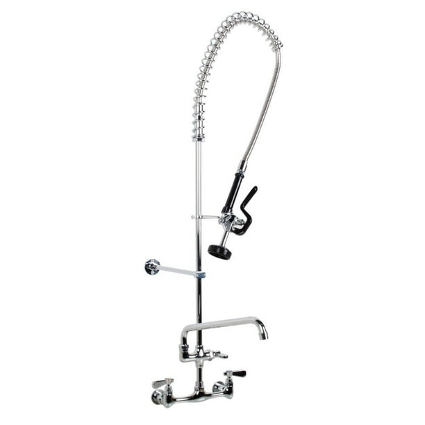 Commercial Pull Down 2Handle Wall Mount PreRinse Spray Utility Kitchen Faucet in Chrome Finish