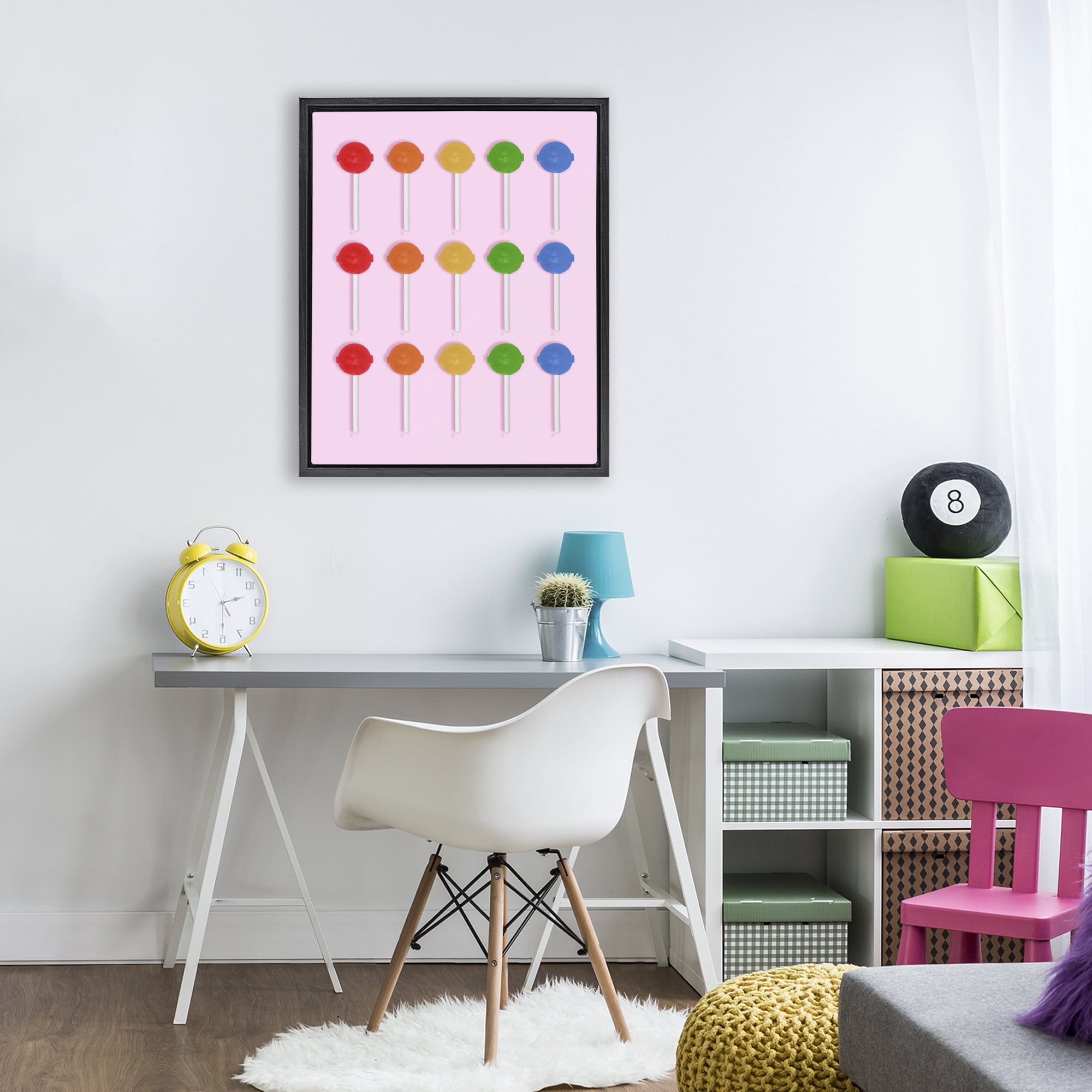 Stupell Industries Candy Pops on Light Pink Black Framed Floater Canvas Wall Art, design by LISH Creative