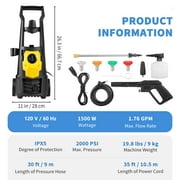 BENTISM Electric Pressure Washer, 2000 PSI, Max. 1.76 GPM Power Washer w/ 30 ft Hose, 5 Quick Connect Nozzles, Foam Cannon, Perfect for Patios, Cars