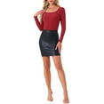 thumbnail image 2 of INSPIRE CHIC Women's Party Bodysuits Metallic Shiny Dots Square Neck Long Sleeve Tops L Red, 2 of 5