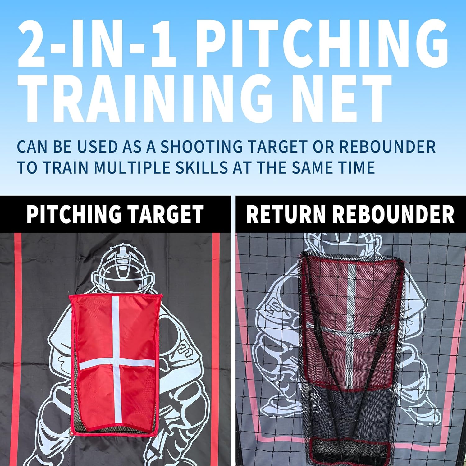 Riedhoff 2-in-1 Baseball Pitching Target and Rebound Net, 5 x 3.7 ft, Multi-color