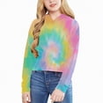 thumbnail image 2 of Godom Girls Shirts Size 14-16 Kids Girls Casual Loose Active Long Sleeves Hoodies Sweatshirts Hooded Short Pullover Tie Dye Teen Crop Tops Girls Tops, 2 of 4
