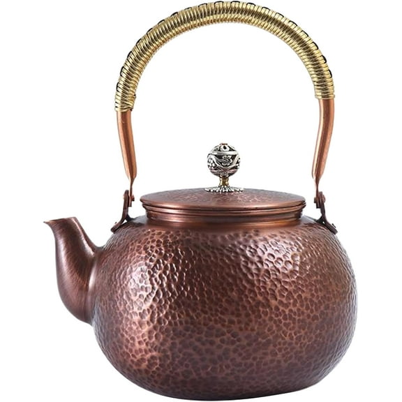 Copper Tea Kettle for Stove Top: Handmade Solid Copper Tea Pot without Coating, Extra Thick Stove Top Tea Kettle, Hammered Copper Teapot for Stovetop(1400ML)