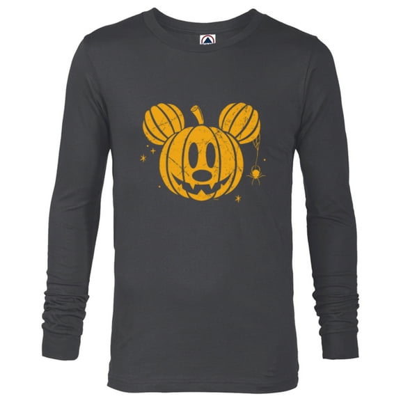 Disney Mickey Mouse Halloween Jack-o’-Lantern Distressed - Long Sleeve T-Shirt for Men - Customized-Charcoal Heather