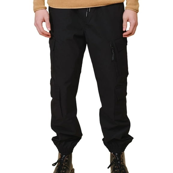 Brooklyn Cloth Men's Cargo Jogger Sweatpants, Diagonal Multi-Pocket, Elastic Waist, Black, Small