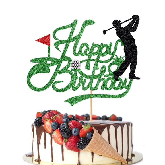 Adorno para Pastel de Cumpleaños Feliz con Tema de Golf y Brillantina Crseniny