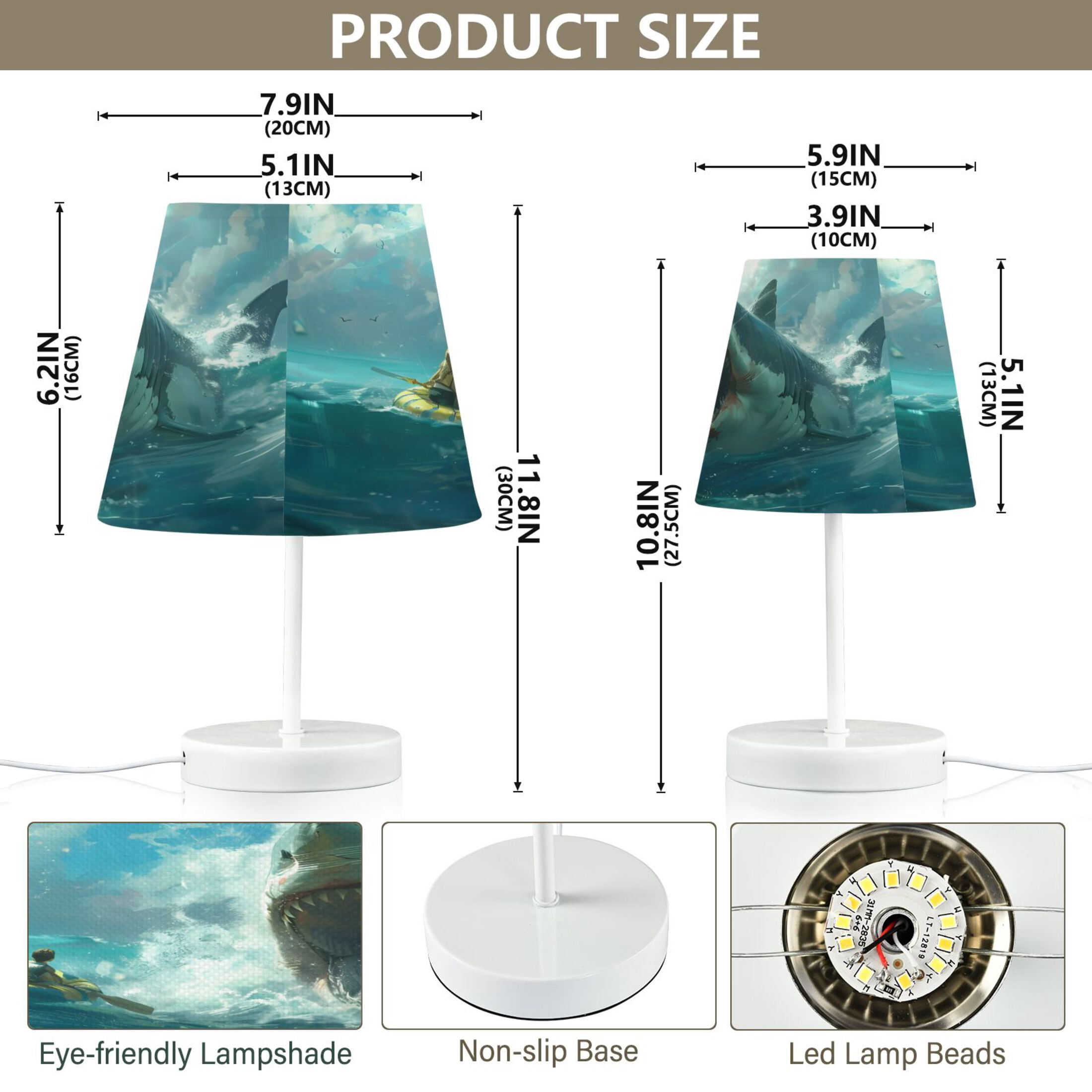 Raft Life with Shark Desk Lamp LED Table Nightstand Lamps with 3 Color Temperatures for Home Bedroom Living Room Decor 8x12