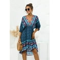 thumbnail image 2 of V Neck Mixed Print Asymmetrical Hem Bohemian Style Dress for Women, 2 of 3