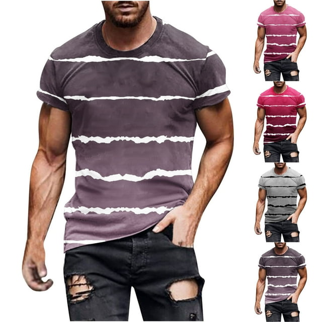 CEHVOM T-shirt Rayé pour Hommes Manches Courtes, Hauts Décontractés Rayés pour Hommes, T-Shirts d'Été 2024 Basiques à Rayures, Pull Col Rond Décontracté pour Entraînement Physique Sports