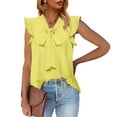 thumbnail image 2 of MESSUEN Sleeveless Shirts for Women Front Tie Top V-neck Flounce Tank Tops for Women Casual Solid Chiffon Blouses Ruffle Elegant Vest Women’s Tops Women's Shirts Blouses Yellow L, 2 of 9
