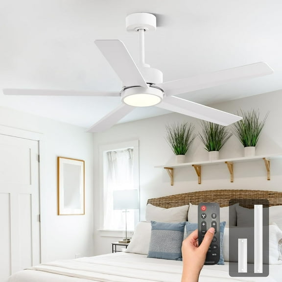 Conciseer Morden Ceiling Fans with Lights,52 Inch Ceiling Fans with Remote for Bedroom Living Room Kitchen, 5 Blades 6 Speed Reversible Quiet DC Motor White