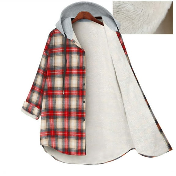 Usmixi 2023 Winter Womens Shacket Jacket Plaid Jacket for Women Classic Button Down Drawstring Hooded Shirts Coat Long Sleeve Casual Plus Size Soft Fleece Lined Outerwear Up to 65% off