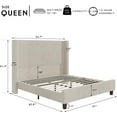 thumbnail image 6 of Merluxy Queen Size 61" Corduroy Upholstered Bed Frame, Platform Bed with Vertical Stripe Wingback Headboard, Noise Free/Solid Wood Slats & Legs/Cream, 6 of 6