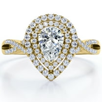 JeenMata 1 Carat Pear Shape Moissanite - Infinity Twisted Shank - Duo Halo Cluster Engagement Ring - 18K Yellow Gold Plating for Women