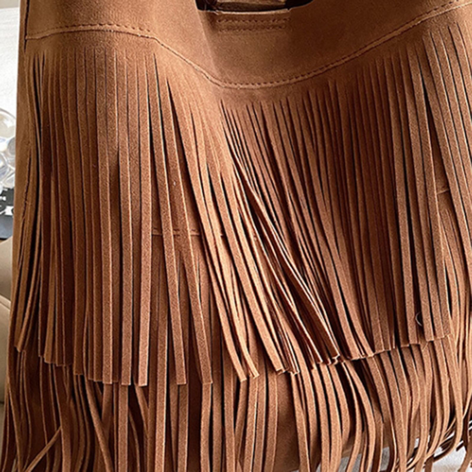 Womens Suede Shoulder Bags Vintage Fringe Handbag Lightweight Tassel Western Purse Large Capacity Tote Bag
