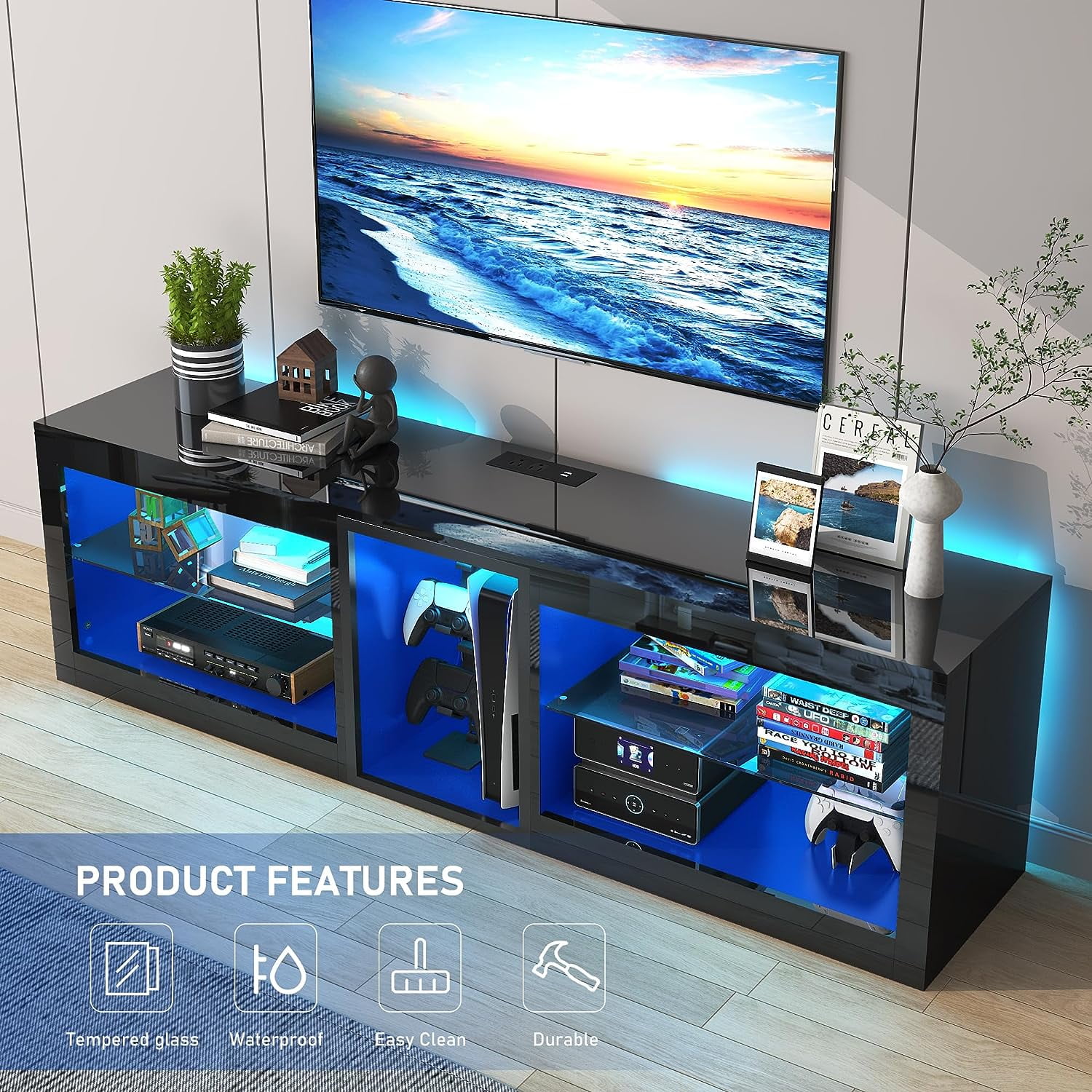ChVans LED TV Stand for TVs up to 60" with Power Outlets, Gaming Entertainment Center for Living Room Bedroom