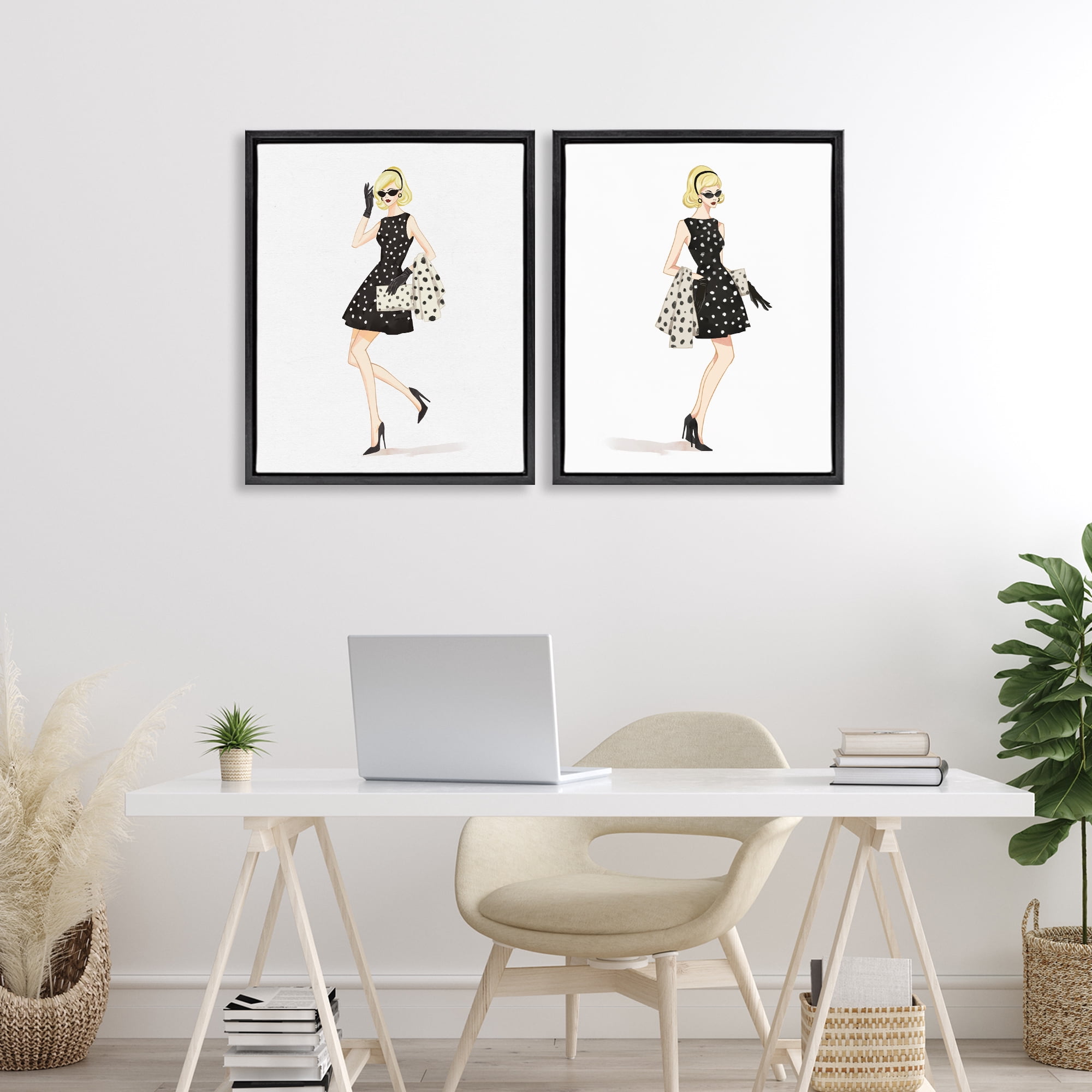 Stupell Industries Retro Glam Female 2 Piece Black Framed Floater Canvas Set, design by Ziwei Li