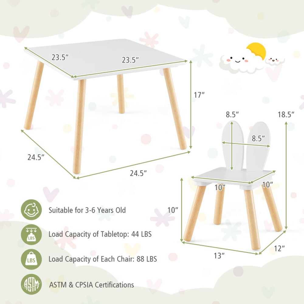 Canddidliike 3 Pieces Kids Table and Chairs Set for Arts Crafts Snack Time-White, Kids Table for Arts & Crafts, Snack Time, Homeschooling, Homework