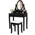 thumbnail image 2 of Gymax Bedroom Wooden Mirrored Makeup Vanity Set Stool Table Set Black, 2 of 10