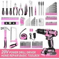 thumbnail image 6 of DEKOPRO 20V Pink Cordless Drill Driver Set for Women, 186-Piece Hand Tool Set, Lady's Home DIY Tool Kit with Battery, 6 of 8