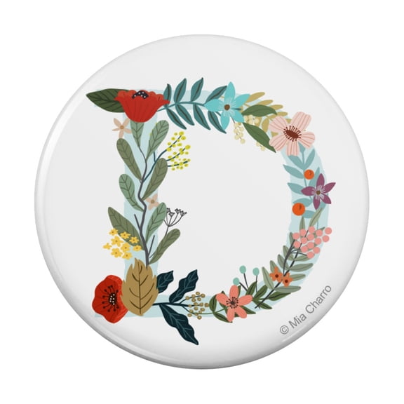 Letter D Floral Monogram Initial Pinback Button Pin