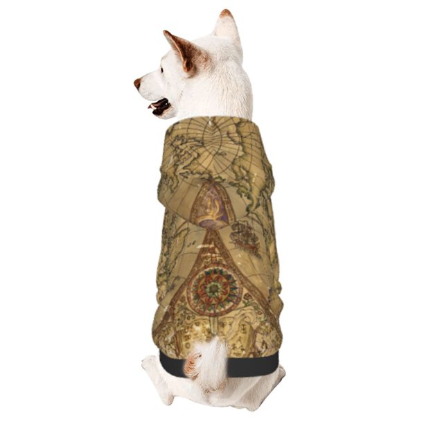 Fotbe World Map1 Sudadera con Estampado para Perros Pequeños – Suéter con Capucha para Mascotas, Tela Suave de Forro Polar con Bolsillo-Small