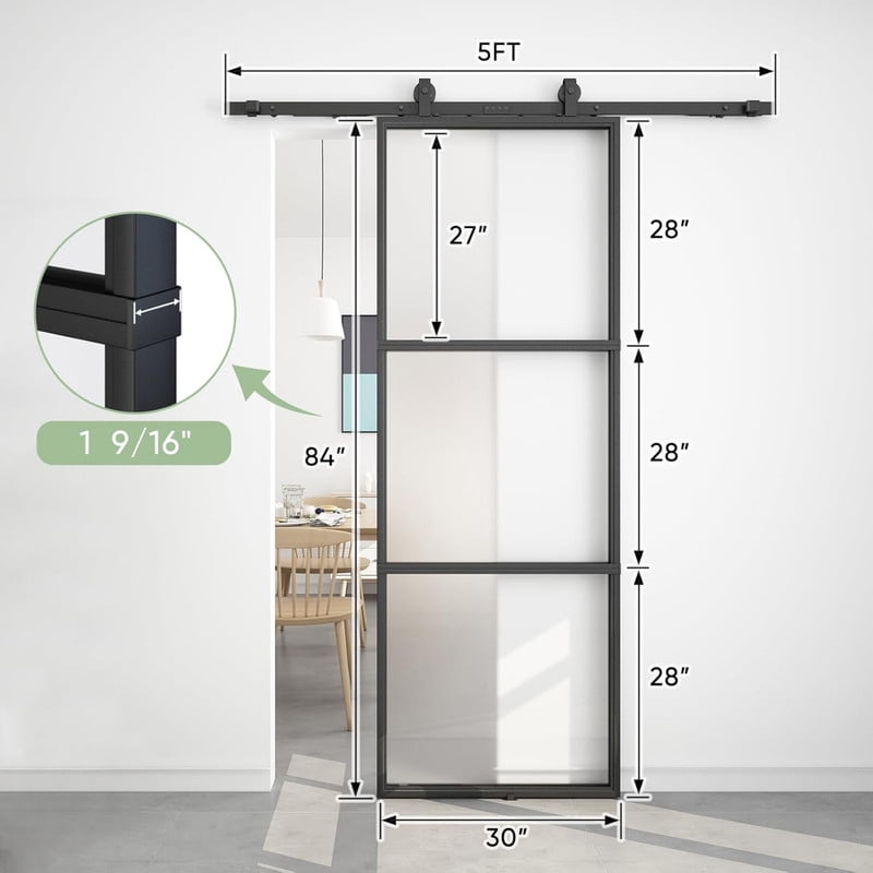 Easy4Home 30"x84" Frosted Glass Sliding Barn Door with Track and Hardware Kit
