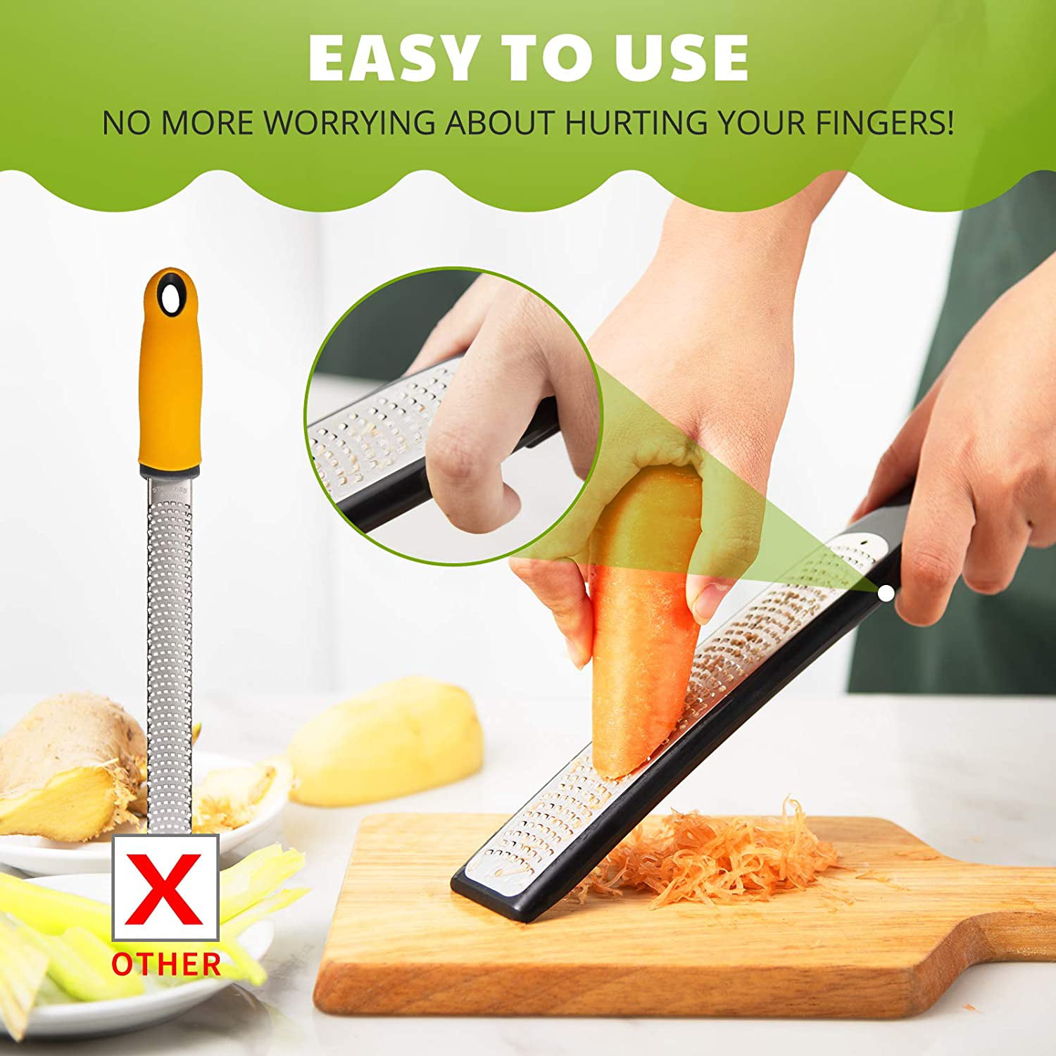 Orblue Lemon Zester & Cheese Grater Kitchen Grater for Parmesan Ginger Stainless Steel Blades with Protective Cover Premium Citrus Zester Nutmeg Garlic Fruits Yellow Chocolate Vegetables 