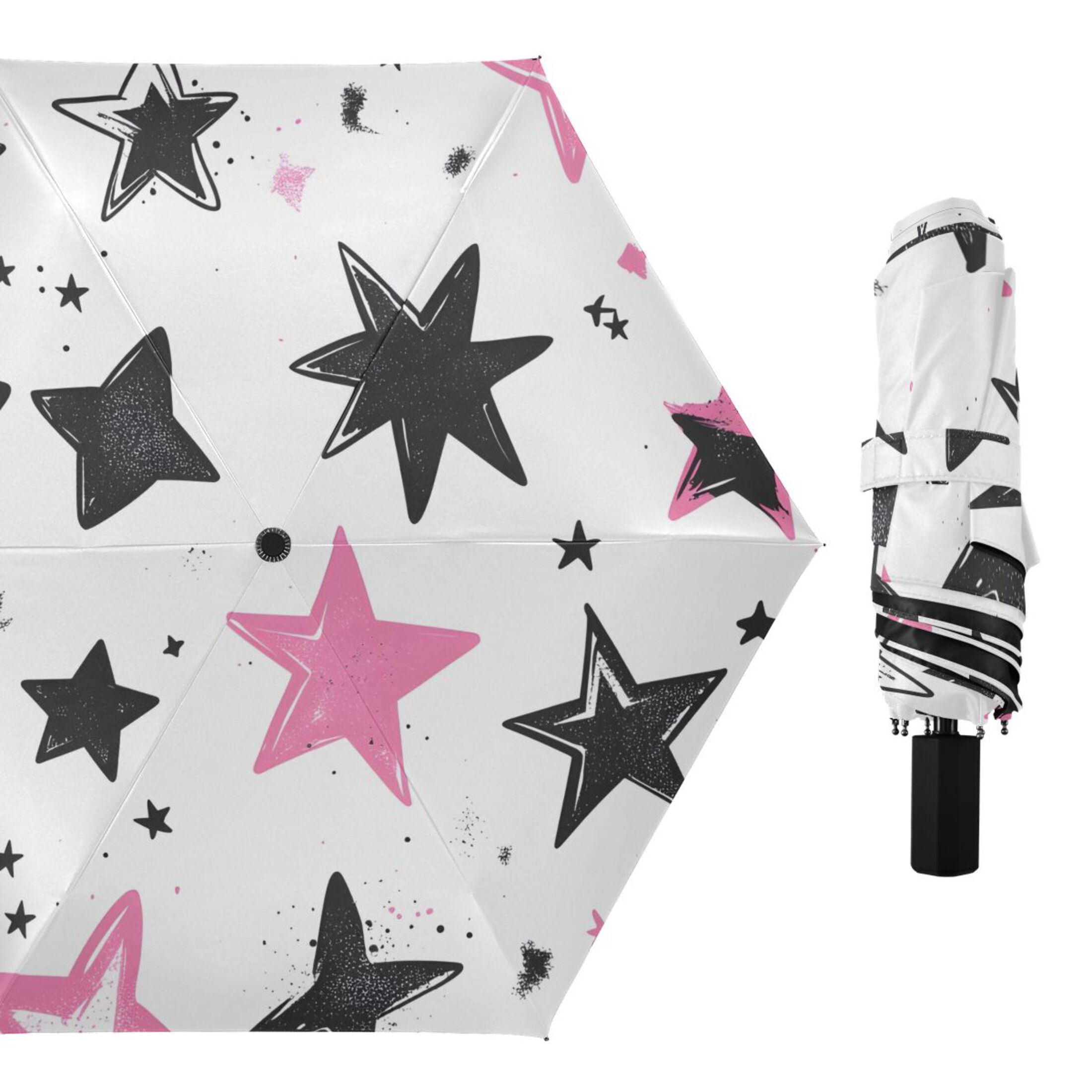 ALAZA Cute Stars UPF 50+ Compact Folding Umbrella for Rain Travel Umbrella Packable