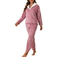 thumbnail image 4 of INSPIRE CHIC Women's Pajama Sets Fluffy Fleece Pullover Tops with Pants Winter Plush Warm Fuzzy Loungewear M Pink, 4 of 5