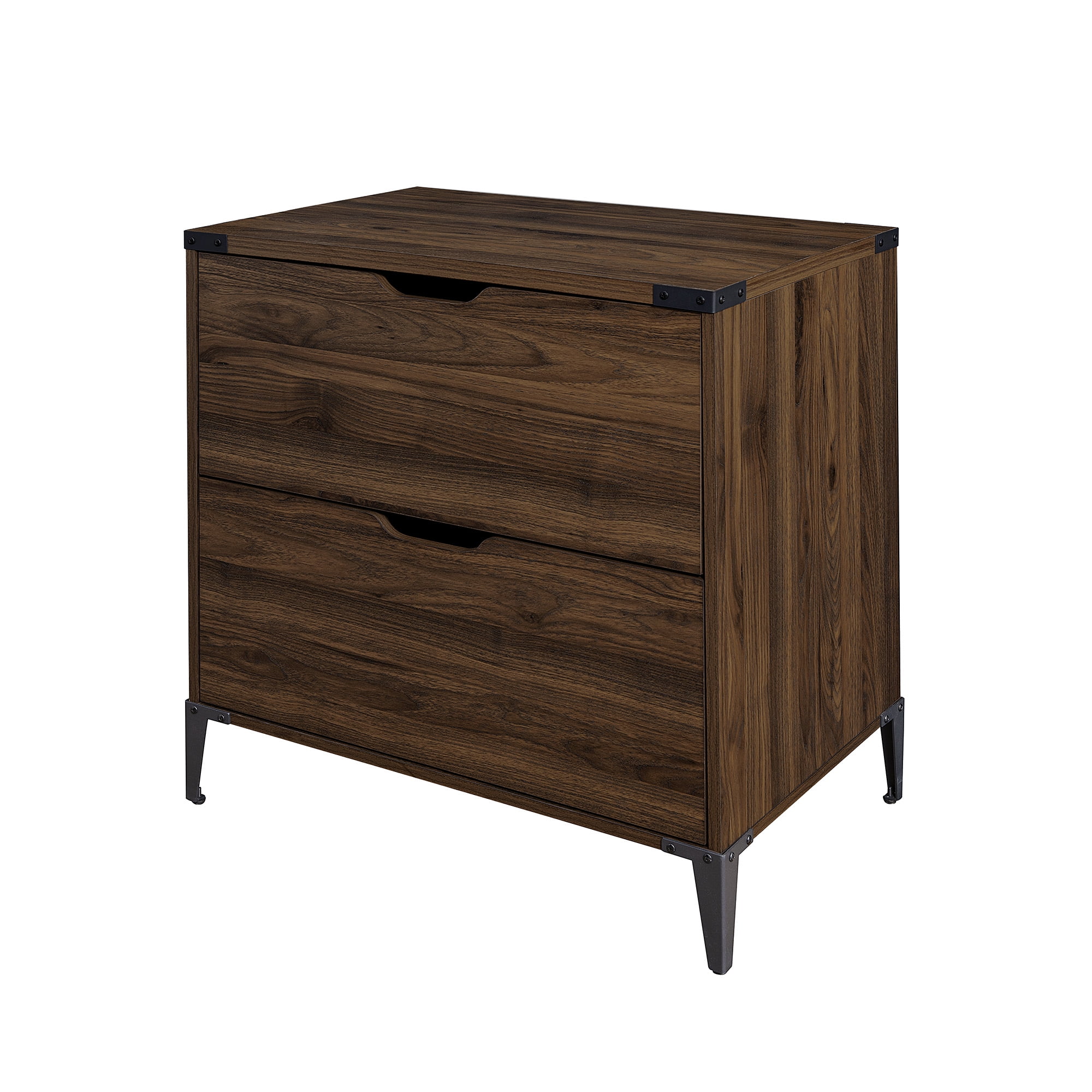 Walker Edison Modern Industrial 2-Drawer File Cabinet, Dark Walnut