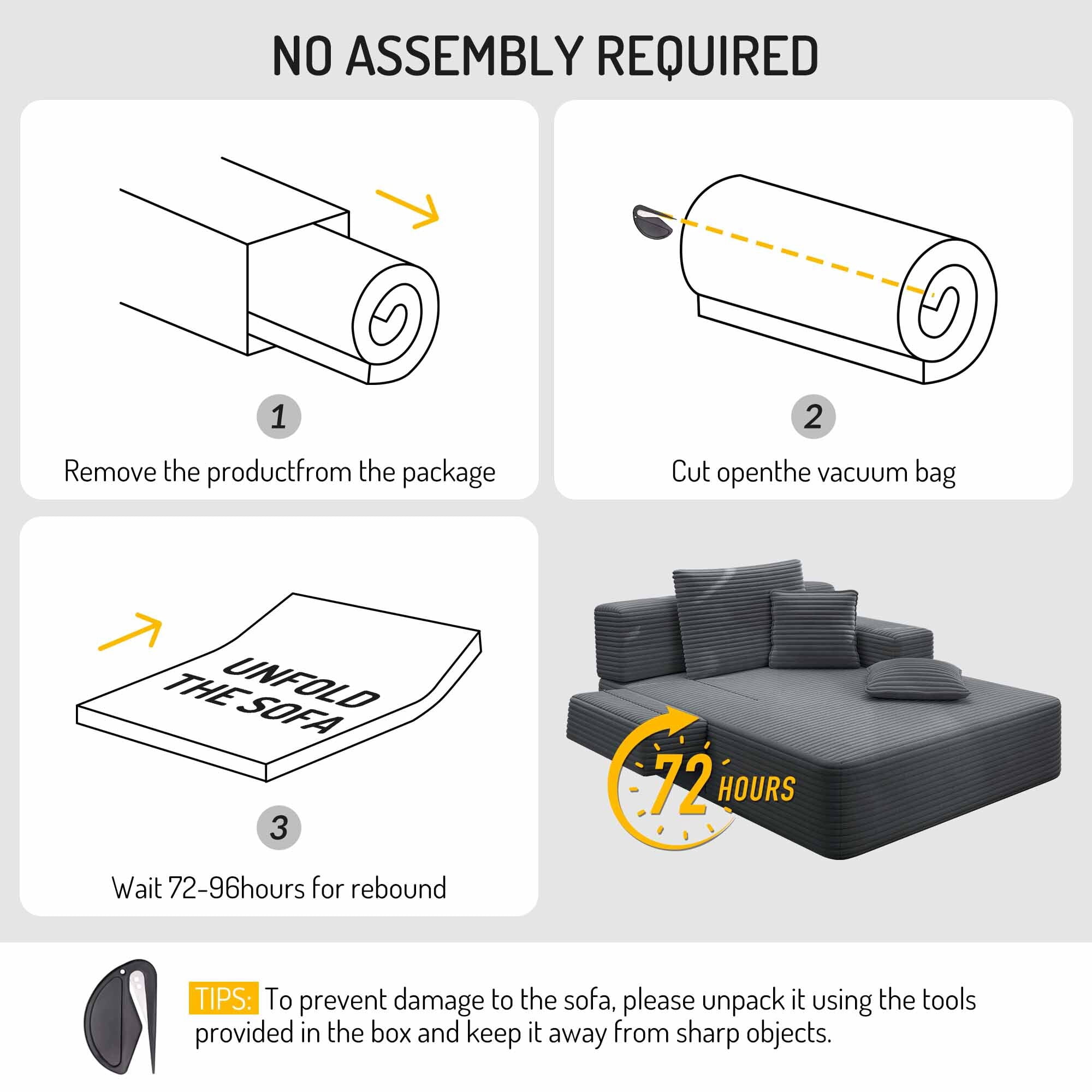 Lunale Boneless Chaise Lounge Chair Indoor, Oversized Convertible Sofa Bed, Cloud Corduroy Sofa Chair for Living Room, Dark Gray