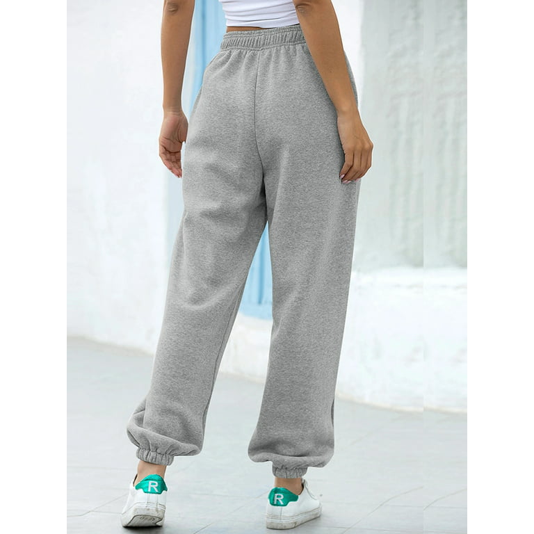 Xingqing Women Elastic High Waist Pockets Dance Jogger Sports Ladies Casual  Cotton Baggy Sweatpants Trousers White