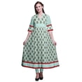 thumbnail image 1 of Bimba Green Stripe,Leaves & Floral Block Print Womenâ€™sÂ&nbsp;Long Designer AnarkaliÂ&nbsp;KurtiÂ&nbsp;Kurta Ethnic Dress XXX-Large, 1 of 6
