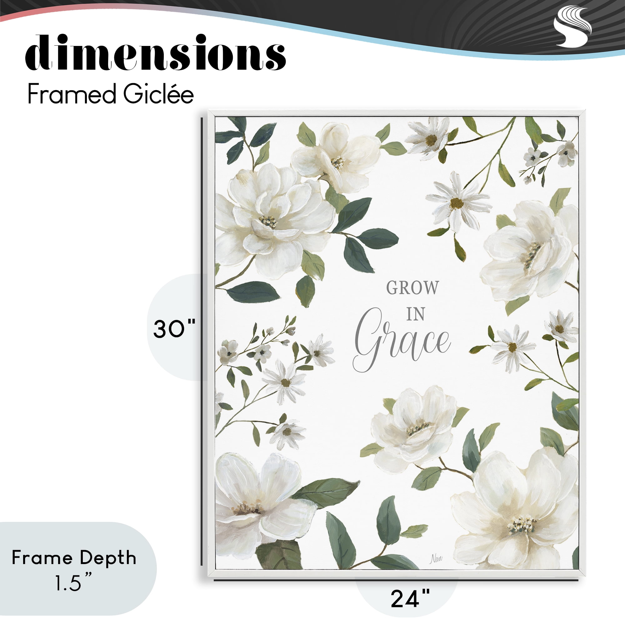 Stupell Industries Floral Grow In Grace White Framed Giclee Art, design by Nan