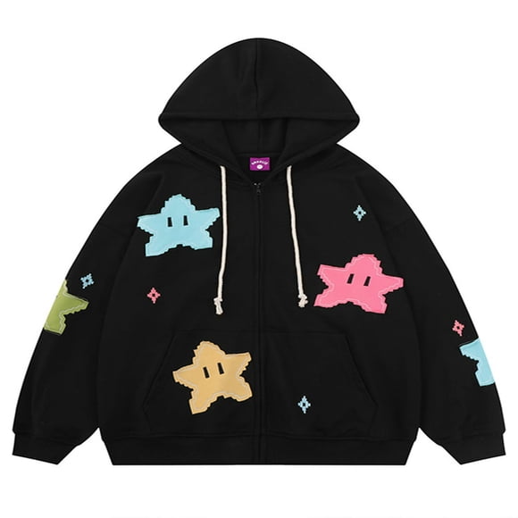 Women‘s Hoodie  Long Sleeve Star Print Hooded Sweatshirt Jacket with Pockets